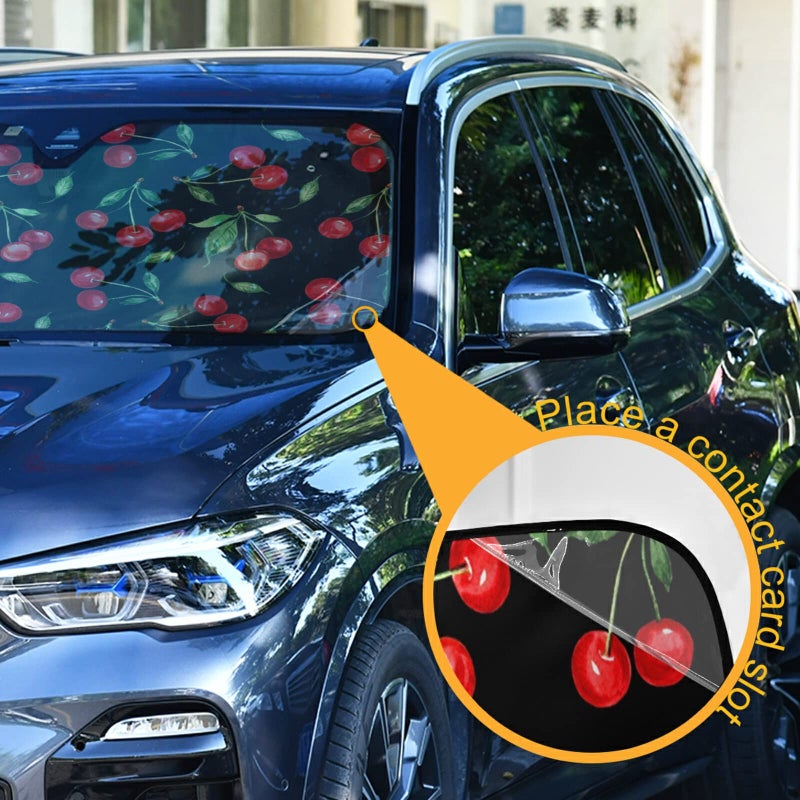 Oarencol Cherry Car Windshield Sun Shade Watercolor Fruit Foldable UV Ray Sun Visor Protector Sunshade to Keep Your Vehicle Cool (51" x 27") - Image 2